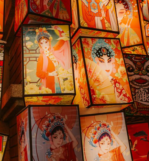 Vivid display of colorful Chinese lanterns featuring traditional art in Nanjing, China.